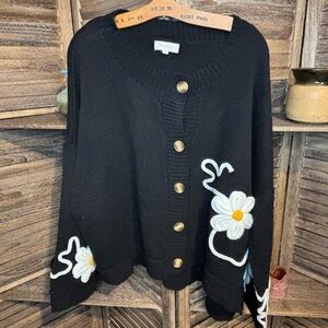 Black Cardigan with Floral Accents